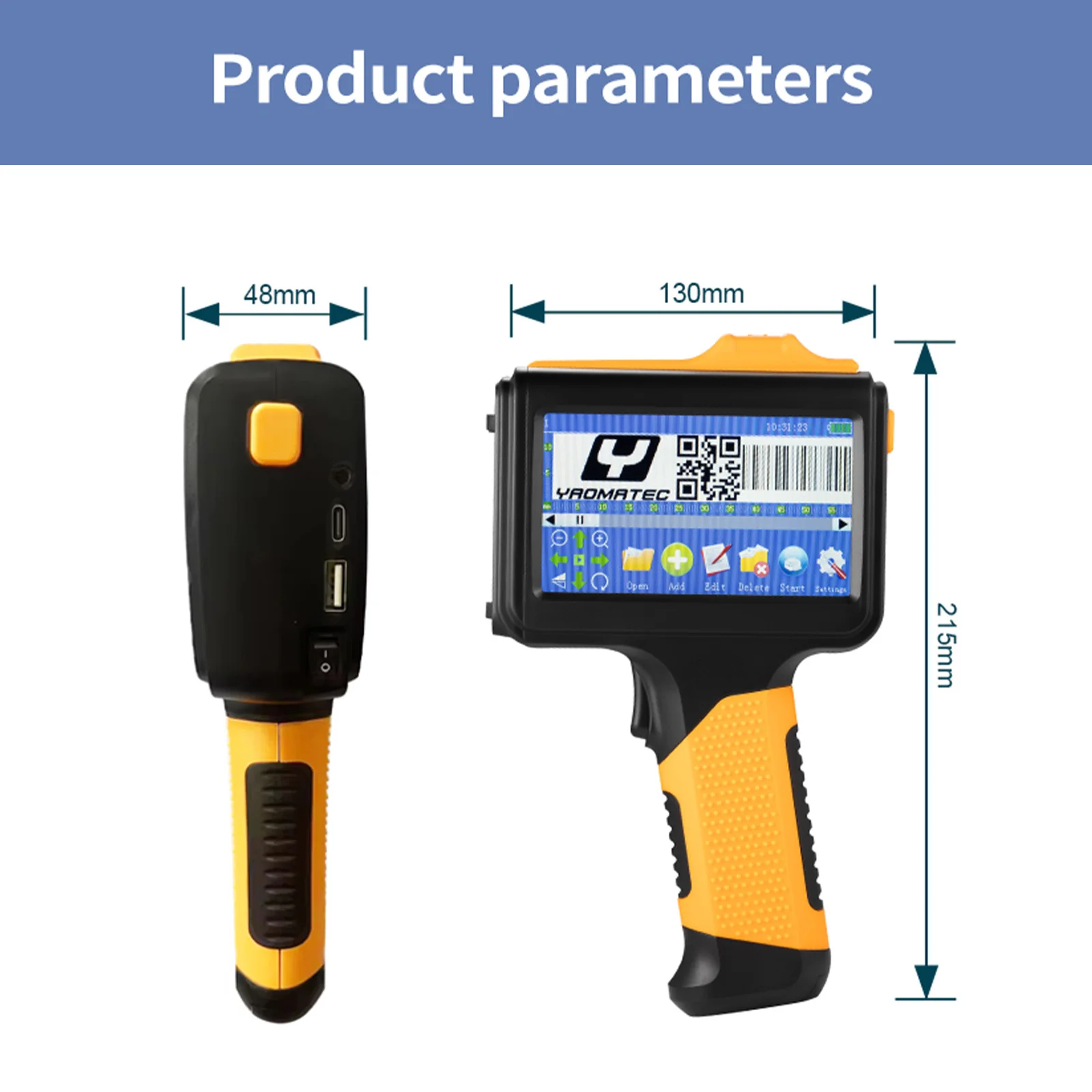 야오마텍 12.7mm 휴대용 잉크젯 프린터, 플라스틱 병, 유리, 합금강 파이프에 날짜 코딩, QR 코드, 로고 인쇄용 휴대용 레이저