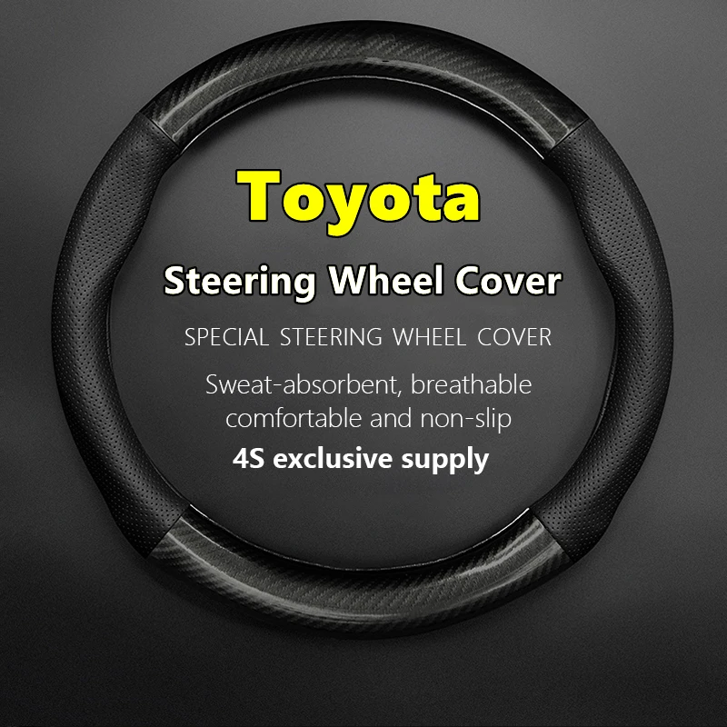 For Toyota Steering Wheel Cover Leather Carbon Fiber Fit Camry RAV4