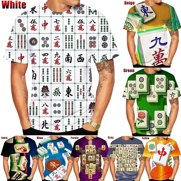 

Summer New Fashion 3D Mahjong Men's/women's Slim T Shirt Casual Round Neck Short-sleeved Top Men's Clothing