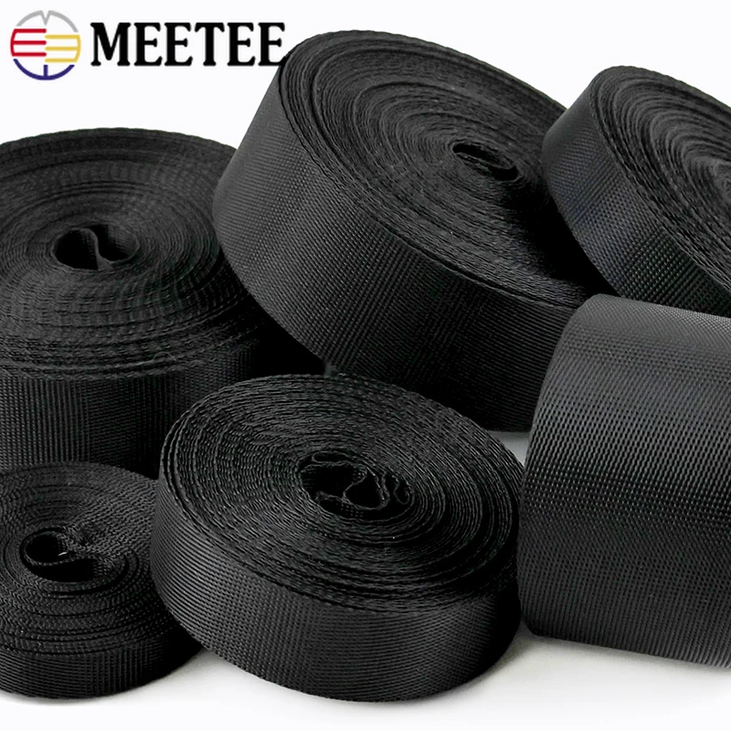 Durable Black Nylon Webbing Strap - Versatile 10m x 10-100mm Roll for DIY Projects & Accessories