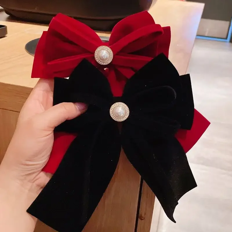 Fashion Solid Color Velvet Hair Clip Big Bowknot Hairpins Women Elegant Barrette Girls Ponytail Headwear Hair Accessories