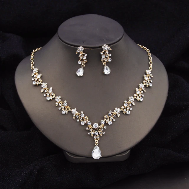 Fdesigner Bridal Jewelry Set – Silver Rhinestone & Pearl Necklace & Earrings For Bride & Bridesmaids