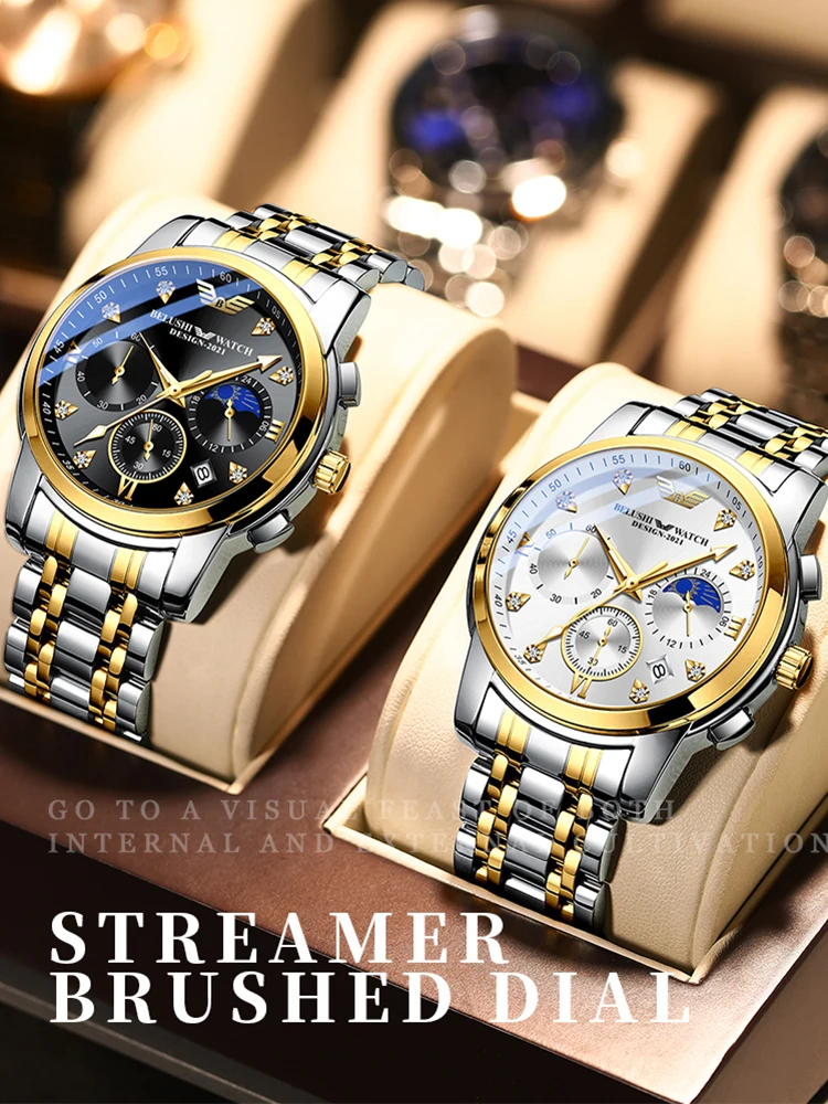 Luxury Watch Men Stainless Steel Waterproof Chronograph Wristwatch Fashion Mens Watches Business Date Quartz Clock High Quality