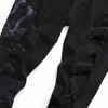 Men Snake Embroidery Jeans Streetwear Black Stretch Denim Pants Holes Ripped Distressed Slim Straight Trousers 3