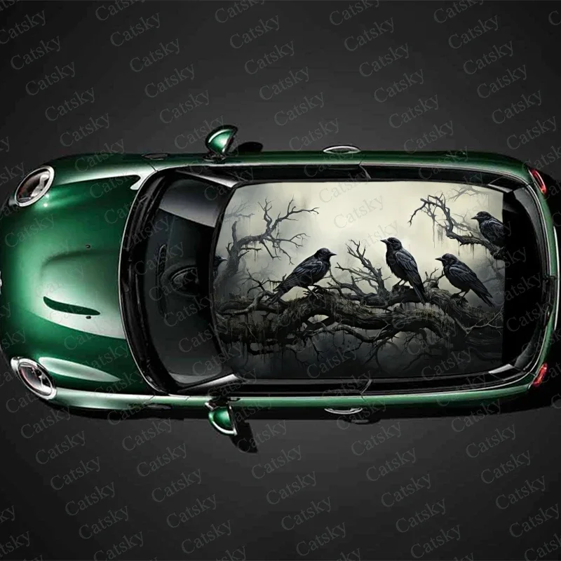 

Black Crow Halloween Design Car Roof Sticker Wrap Racing SUV Accessories Packaging Painted PVC Custom Car Graphic Decal