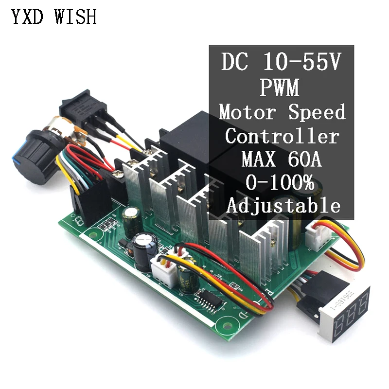 Controlador de Velocidade do Motor Pwm dc 10 55v Digital Display Led 0100 Módulo de Transmissão Ajustável Entrada Max 60a 12v 24v 36v 48v