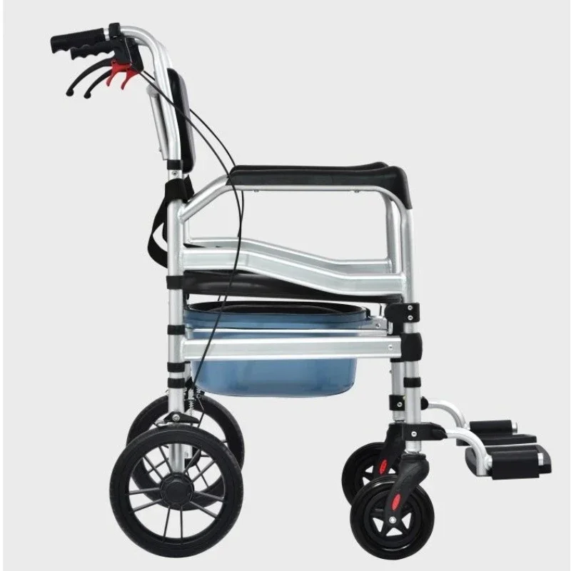 Portable Toilet Chair Alloy Commode with Wheels Foldable Shower Chair Convenient Adult Mobility Aid Bathroom