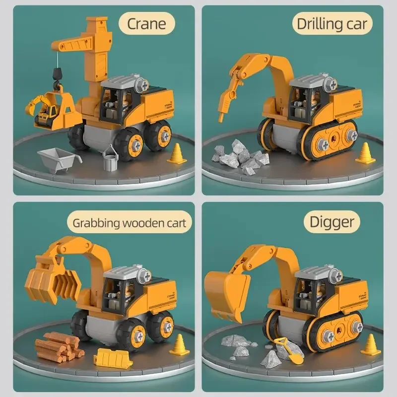 Take Apart Toy Construction Trucks with Electric Drill.Construction Toy Set. DIY Assembly Stem Toys Trucks for Boys Girls Gift