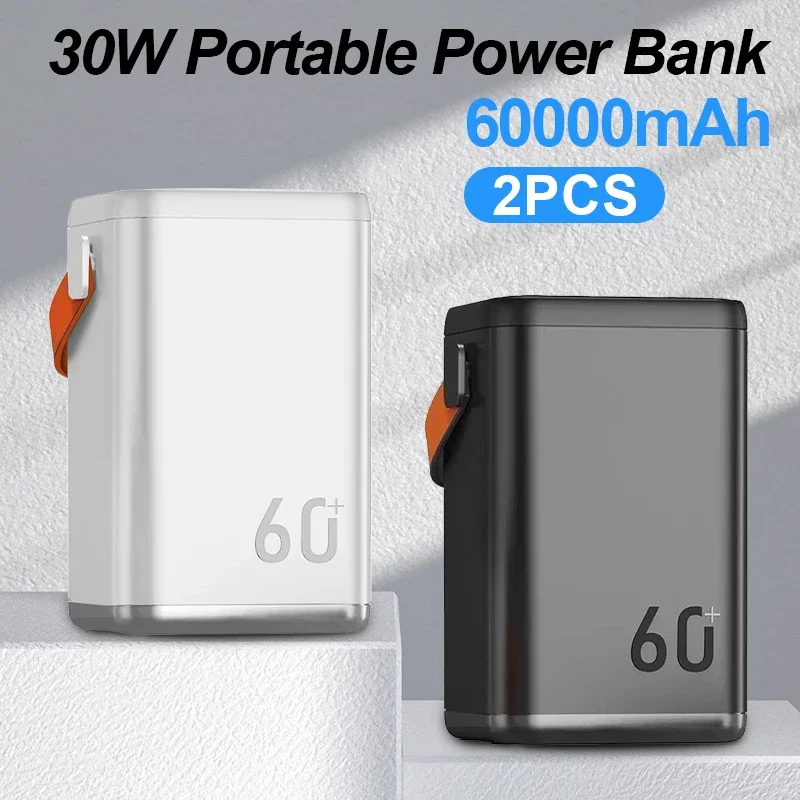 

2pcs Power Bank 100% NEW Outdoor Emergency Portable Mobile Power Supply Mobile Phone Charger 60000mAh Large Capacity Power Bank