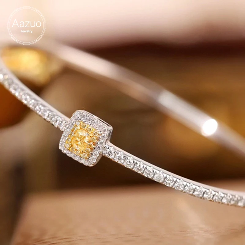 Aazuo Find Jewerly Natrual Yellow & White Diamond 18K Gold Classic Square Bracelet Upscale Trendy Senior Party Senior Customize