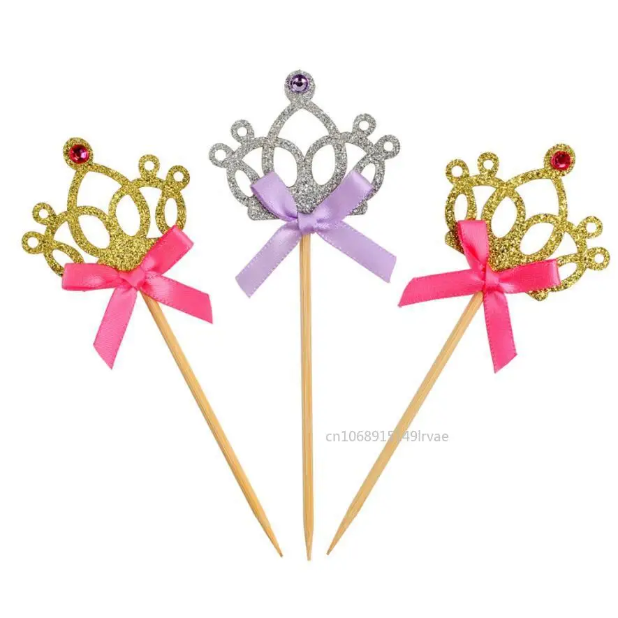 10pcs/set Pretty Princess Crown Cake Topper Kids Birthday Party Cupcake Topper Wedding Baking Decor Baby Shower Decor