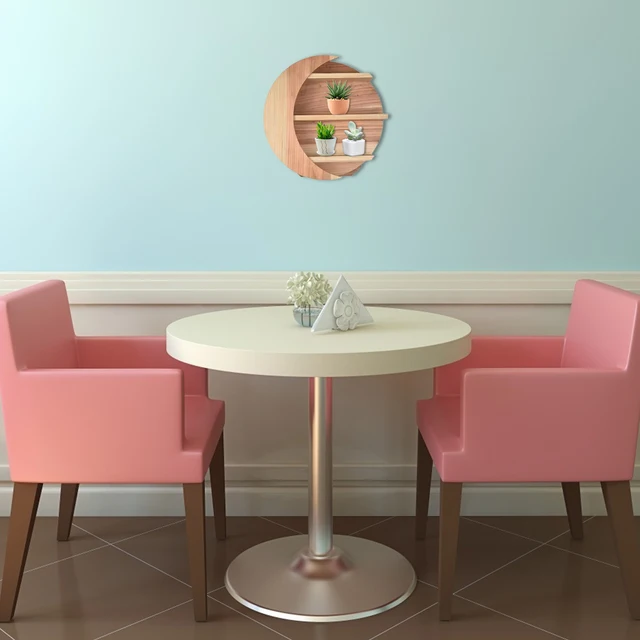 Fa Félhold Hold Polc Falra Szerelt Kristálypolc Kijelző Úszó Holdpolc Tároló Hálószoba Fali Otthoni Dekoráció - Image 4