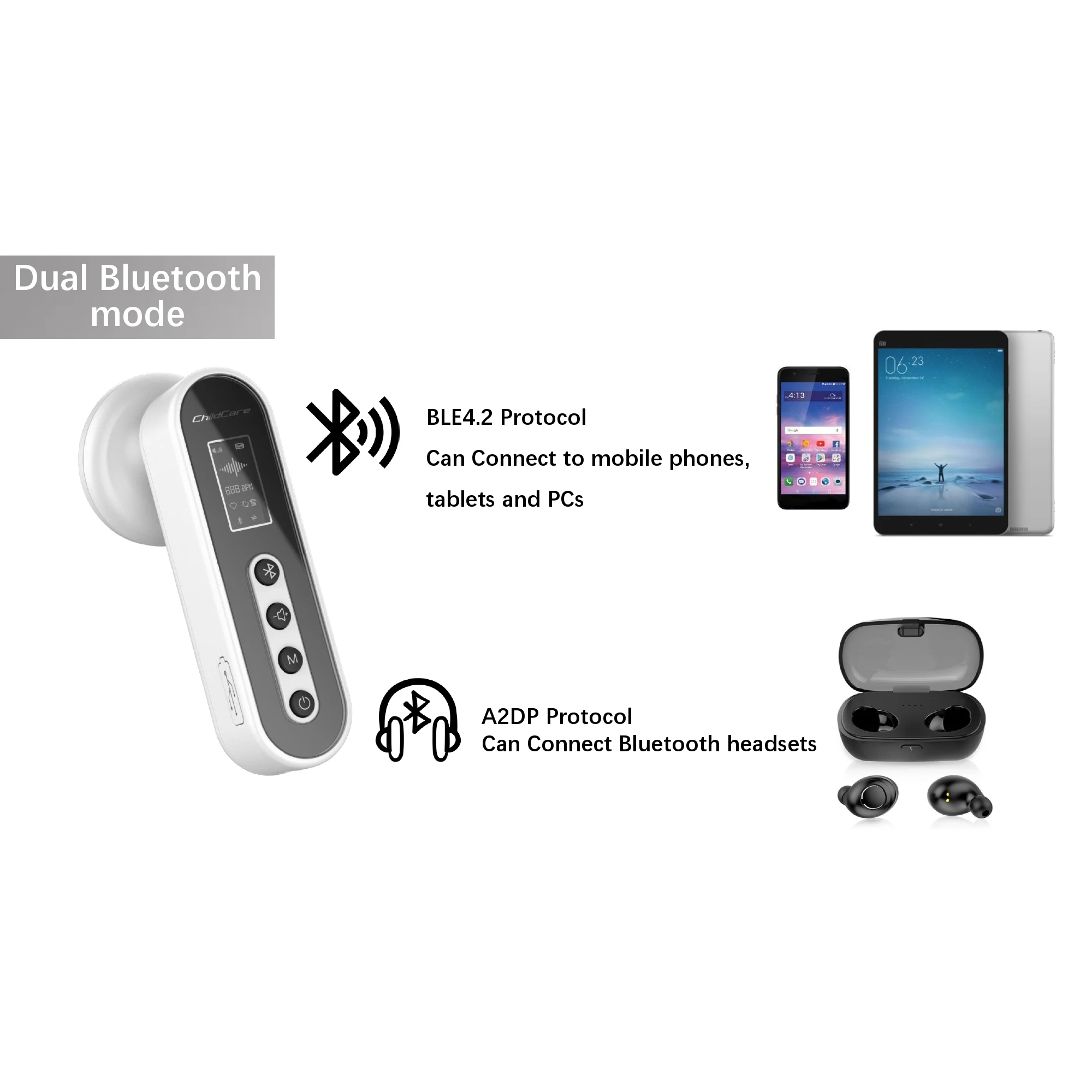 Medical Bluetooth Stethoscope Cardiopulmonary Recording Stethoscope 60 Times Amplify Sound Doctors Nurse Health Care