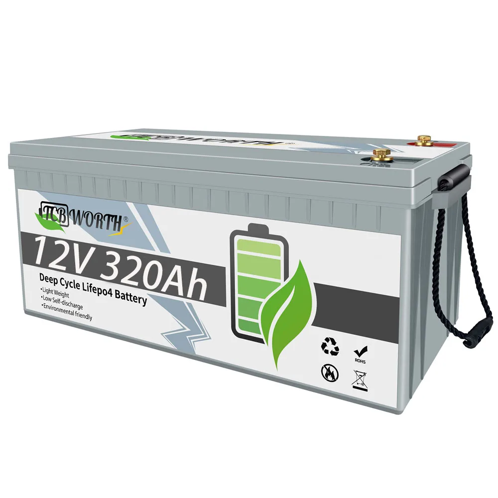 

TCBWORTH Solar Energy Battery Local Warehouse 12v 100Ah 200Ah 320Ah Deep Cycle Lithium Iron Phosphate Pack Built-in BMS LifePo4