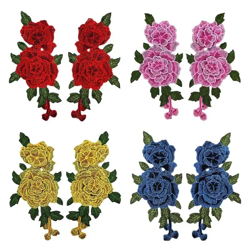 Modische, elegante 3D-Blumenstickerei, Blumenapplikation, rot, 24*13 cm, zum Aufnähen, Rosenblüten-Applikation, Bastelbedarf, Kleidungszubehör – Detail 5