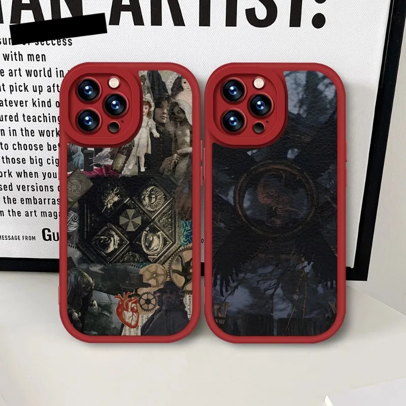 Resident Village Evil Phone Case Red Per Iphone 14 11 13 12 Pro Max Mini Xs X Xr 7 8 Plus Se2020 Leather Silicone Texture Coque