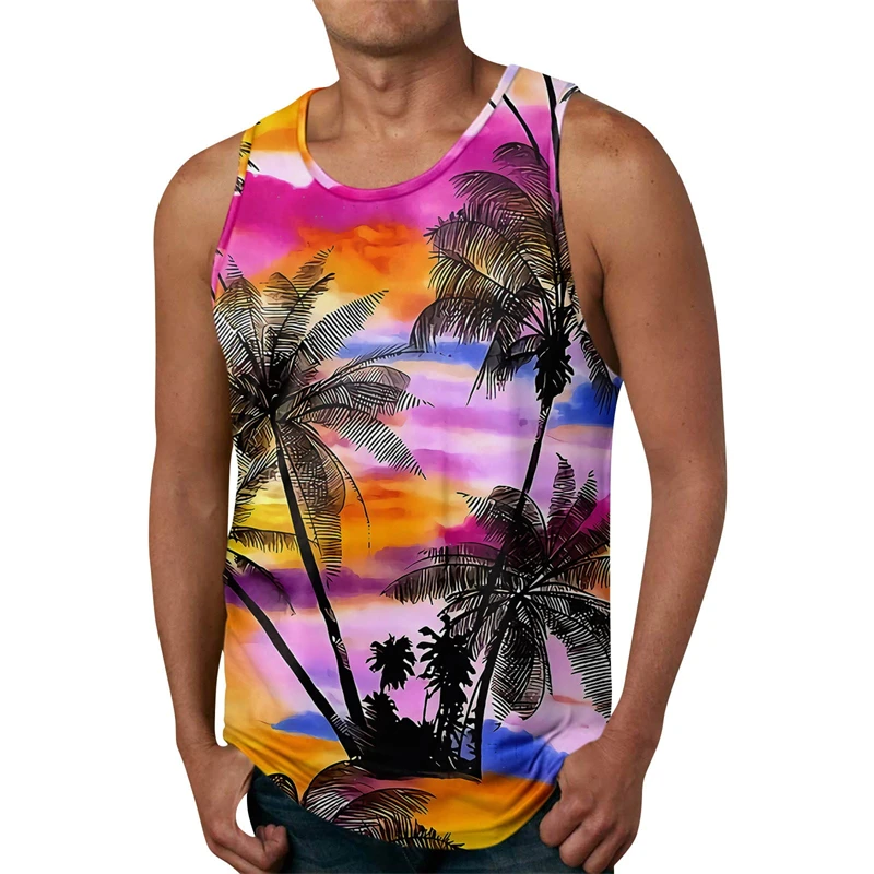 

Fashion 3d Print Tropical Palm Trees Tank Top For Men Casual Gym Fitness Tee Shirt Hawaiian Pullover Sleeveless Tops Vest