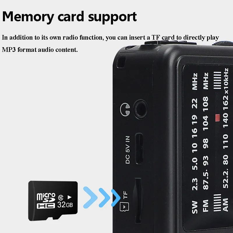 Mini Portable Full Band Radio Best Reception FM AM SW Radios with SOS Alarm LED Flashlight Wireless Bluetooth Speaker MP3 Player