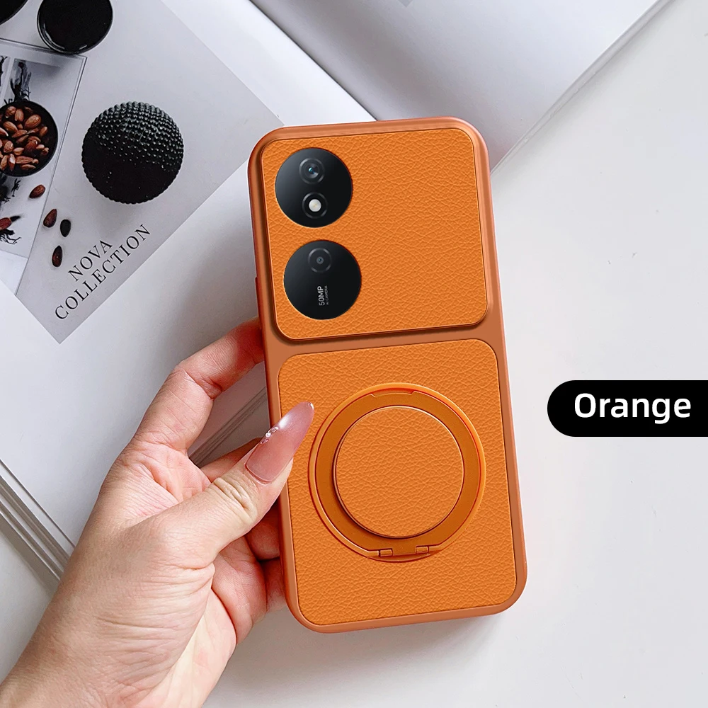 Fashionable Multi-Angle Rotatable Kickstand Phone Case - PU Leather Texture Shockproof Cover