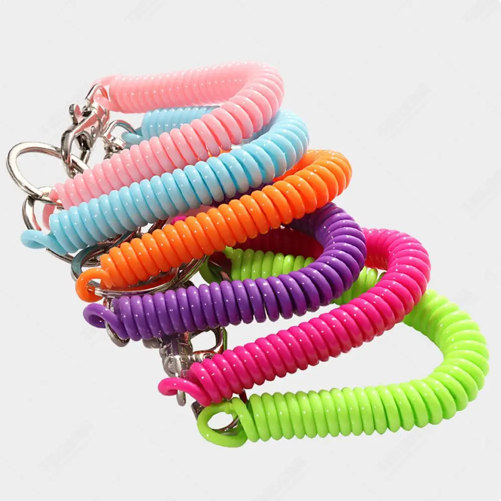 탄성 금속 Carabiner 안티-분실 열쇠 고리 스프링 매는 밧줄 손목 코일 나선형 스트레치 키 체인 키 코드 걸쇠 스프링 로프 열쇠 고리