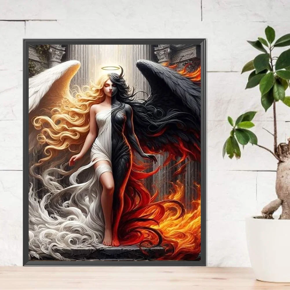 Angeli e demoni pittura diamante fai da te kit punto croce pieno quadrato  diamante rotondo mosaico ricamo arredamento moderno per la casa - AliExpress, image size:1001x1001