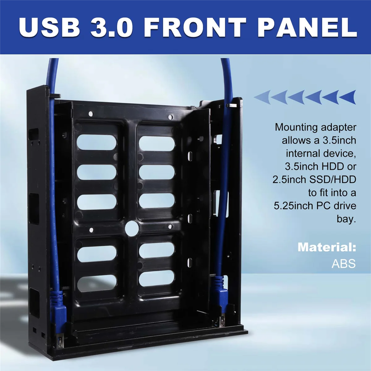 USB 3.0 Front Panel 2 X With 3.5Inch Device/HDD or 2.5Inch SSD/HDD to 5.25 Floppy to Optical Drive Bay Tray Bracket usb front panel