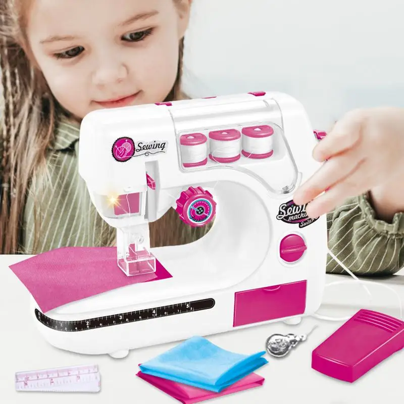 Children Sewing Machine Toy Travel Beginner Sewing Machines Portable Battery Powered Sewing Machine Pretend Play Arts For Kids 3