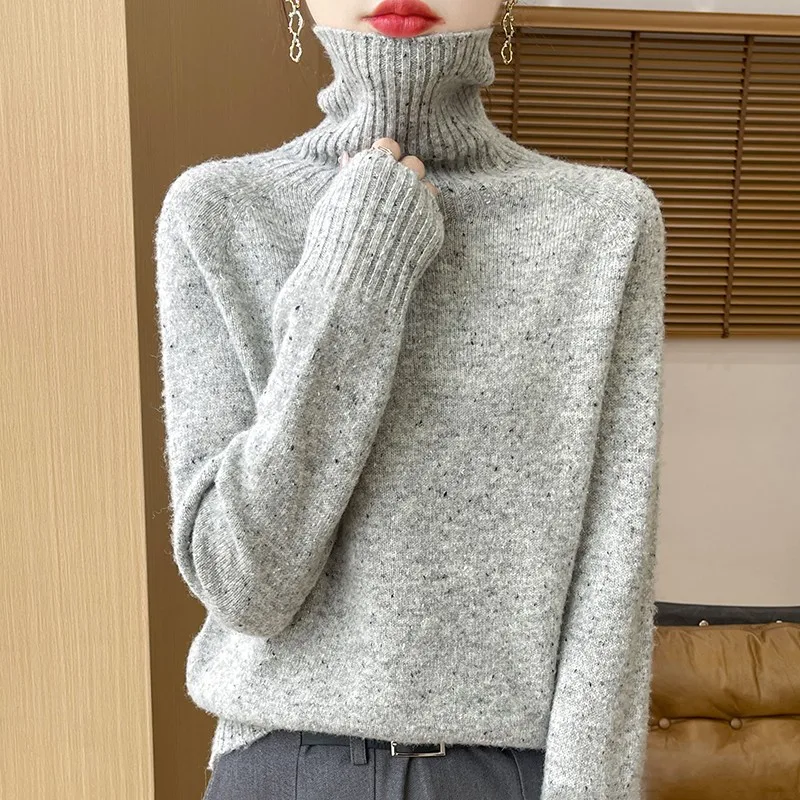Fall/Winter new Women's sweater 100% Merino wool turtleneck pullover Fashion Color dot fork shoulder warm base knit shirt 6