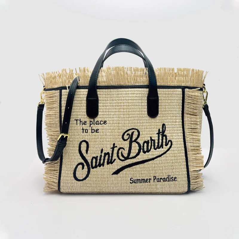 Women's Large Capacity Leisure Travel Straw Mat Handmade Tassel Handbag Tote Bag-women handbag