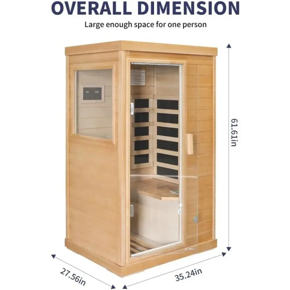 Far Infrared Sauna ,800W Low EMF Canadian Hemlock Wooden Indoor Dry Sauna, Bluetooth Speaker, Christmas Gift for Family Friends 5