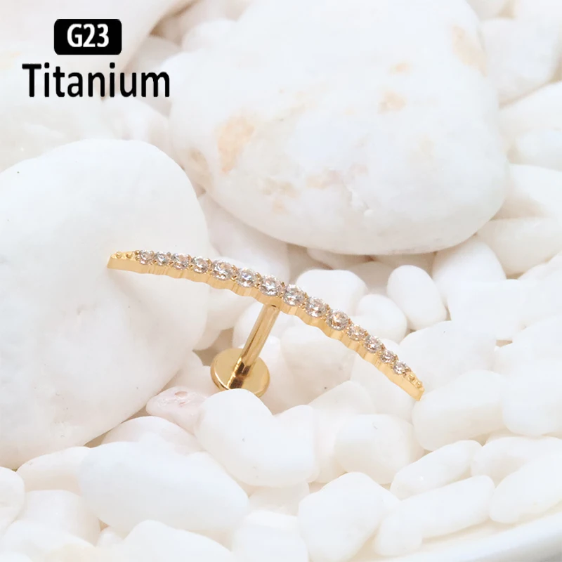 G23 Titanium 16G Cartilage Stud Women's Earrings Septum Piercing Zircon falcate Ear Lobe Tragus Helix Lip Rings Labret Jewelry