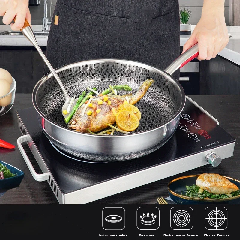 28cm Frying Pan Kitchen Nonstick Pan 316L Stainless Steel Nonstick Wok Electric Induction Without cover Skillet frying pan