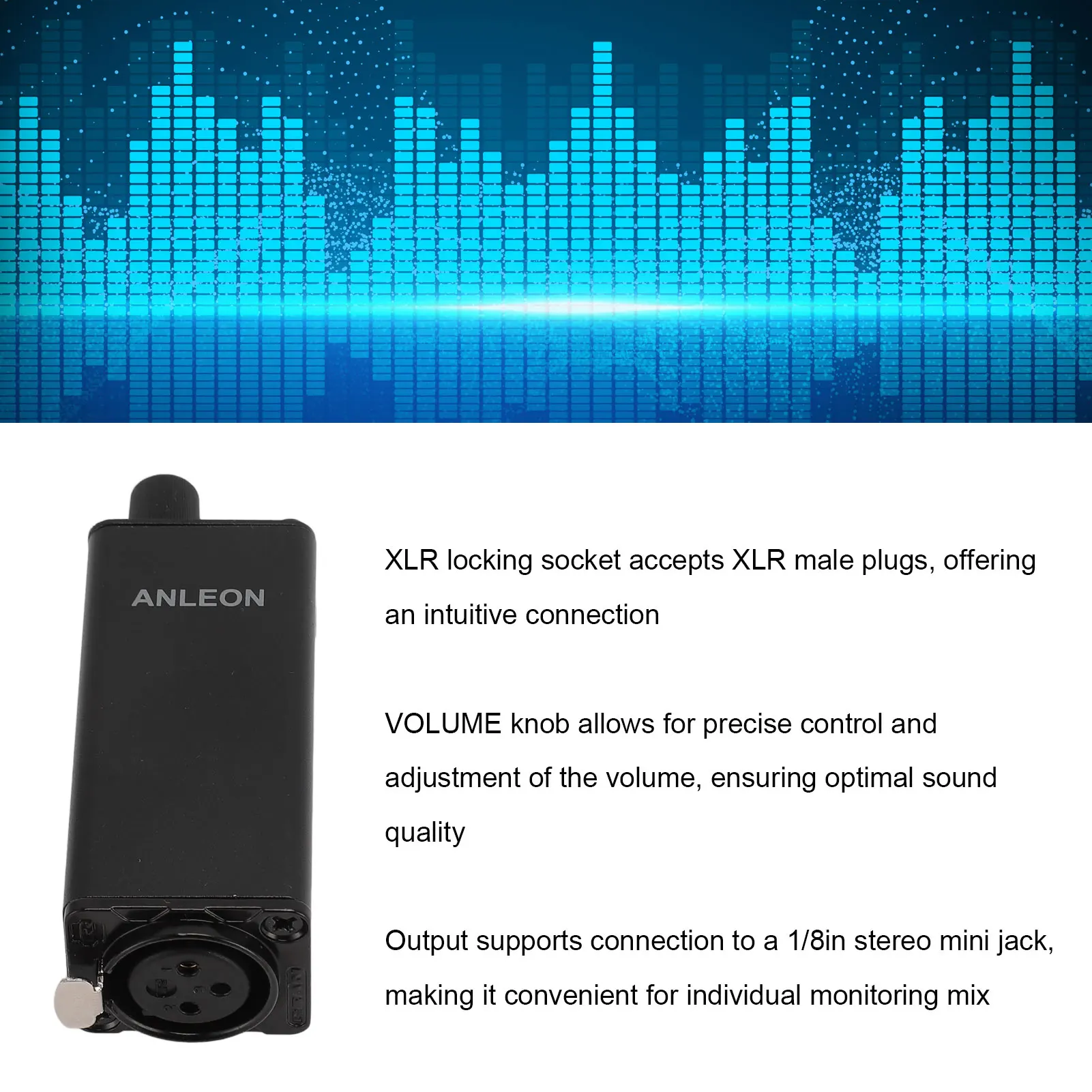 Monitor Amplifier Volume Control XLR Input 3.5mm Stereo Jack with Waist Clip for Drummer Keyboardist