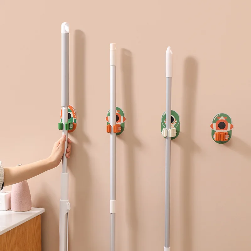 Essential Bathroom Organizer: No-Drill Mop & Broom Hook-Robust Adhesive Rack with Super Strong Glue, Effortless Cleaning Tool