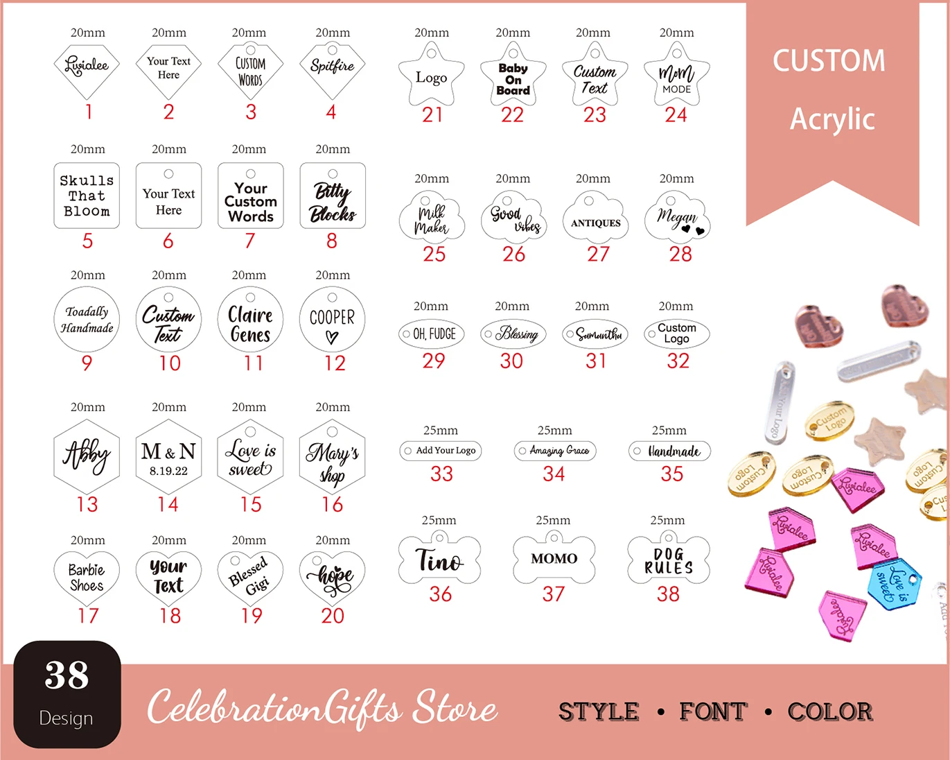 Personalized Acrylic Tag For Wedding Party Baby Baptism Decoration Gift Garment Jeans Bags Shoes DIY Sewing Supplies acrylic tag