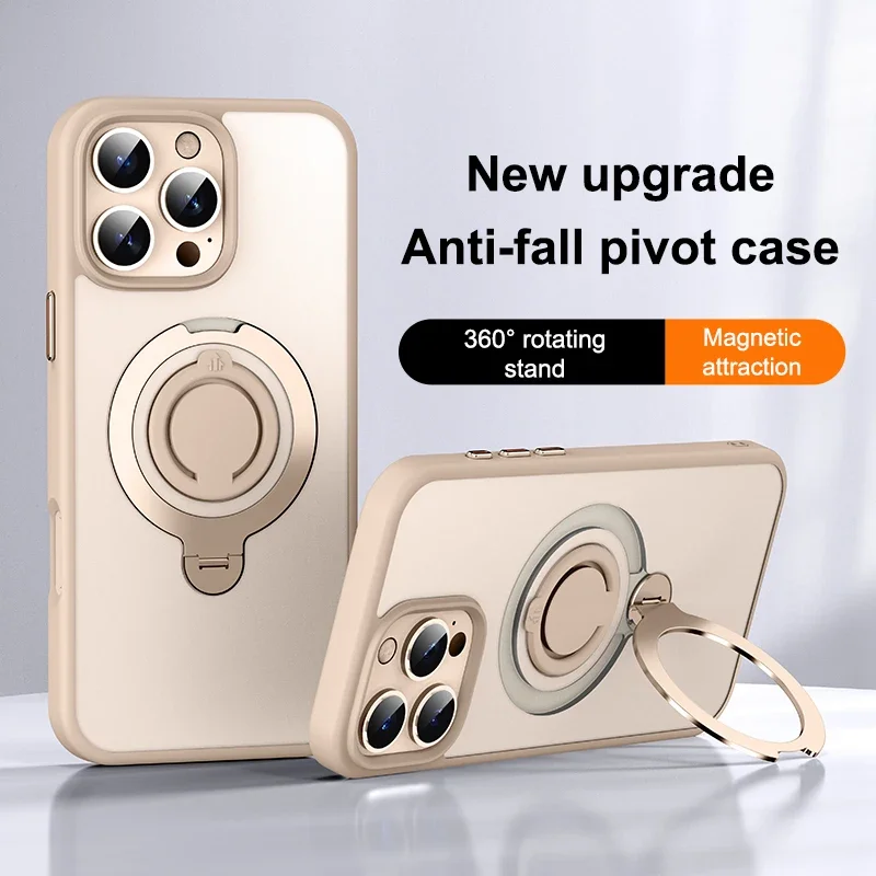Luxury Magnetic Phone Case with Ring Stand and Lens Protection - Magsafe Compatible, Frosted Matte Finish