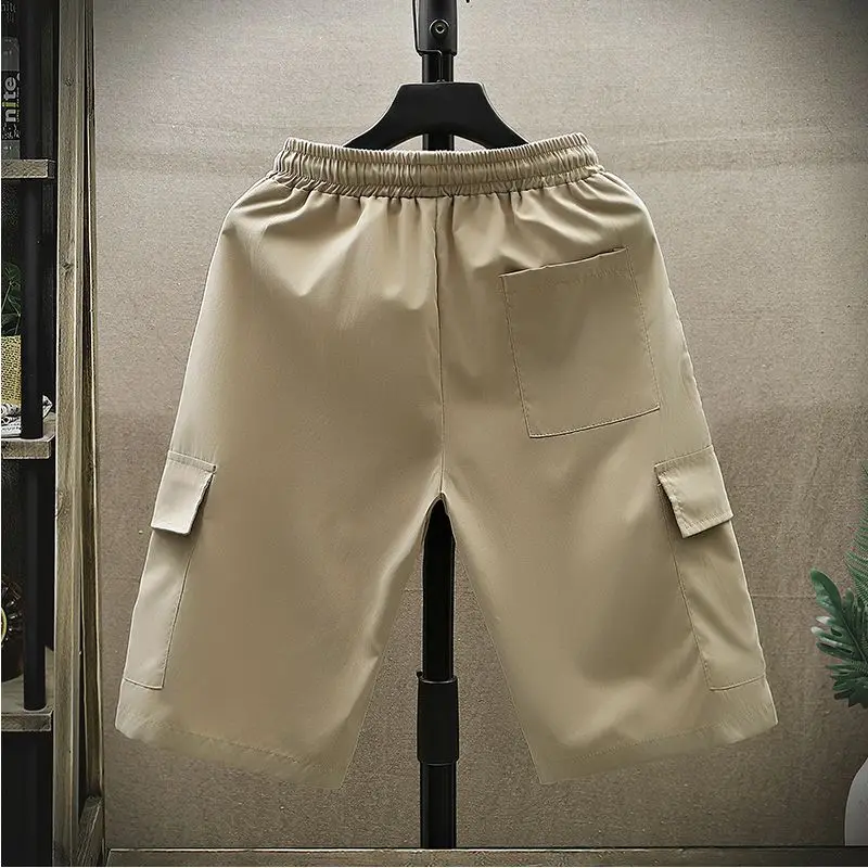 Business Casual Comfortable Summer Men's Patchwork Elasticized Pocket Solid Drawstring Letter Loose All-match Fashion Shorts