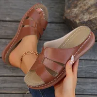 Shoes Sandals Women Summer Retro Sandals For Women Slides Walking Shoes Wedge Sandals Ladies Breathable Slipper Footwear Female