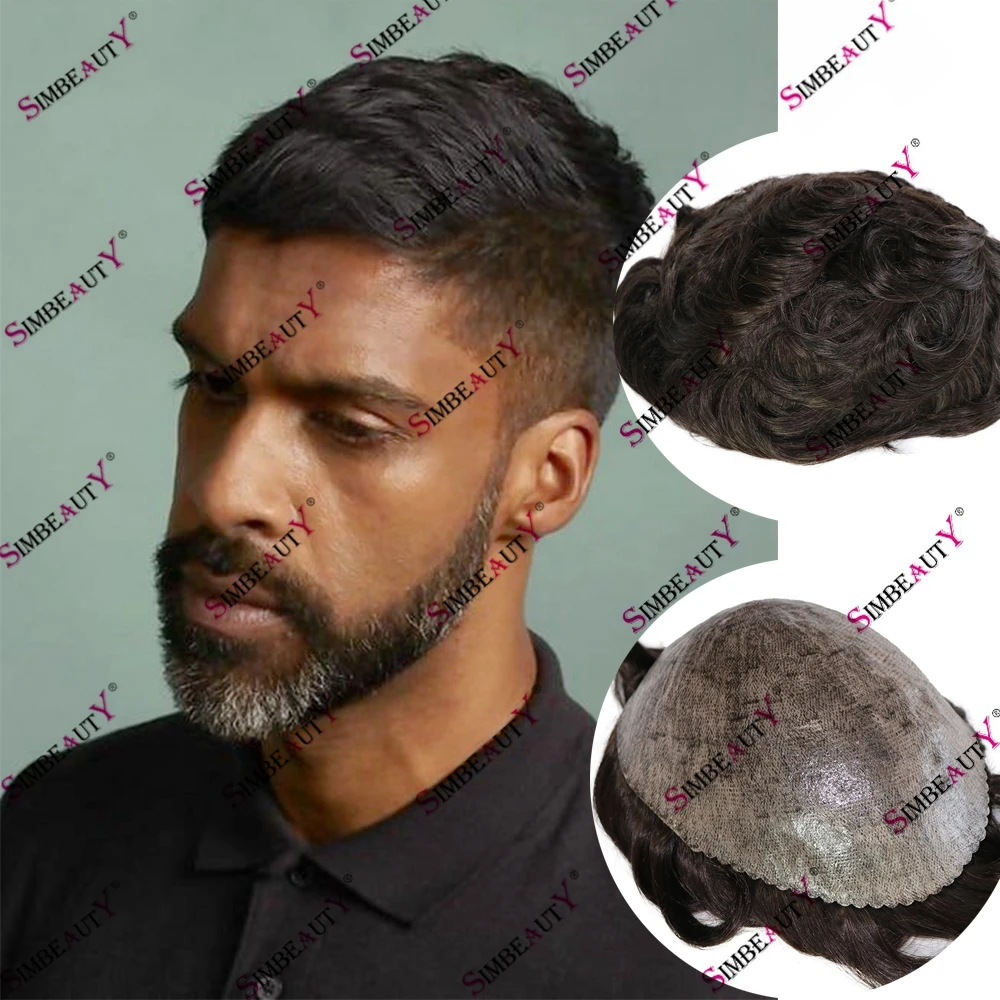 

Men's Toupee 100% Indian Human Hair Durable Poly for Afro Men Hair Replacement Prosthesis System 6 inches Capillary Hair Patch