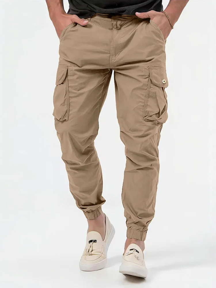New Men Solid Pocket Loungewear Cargo Pants Spring Summer Fashion Holiday Male Daily Style 2023 Trousers Streetwear Dropshipping