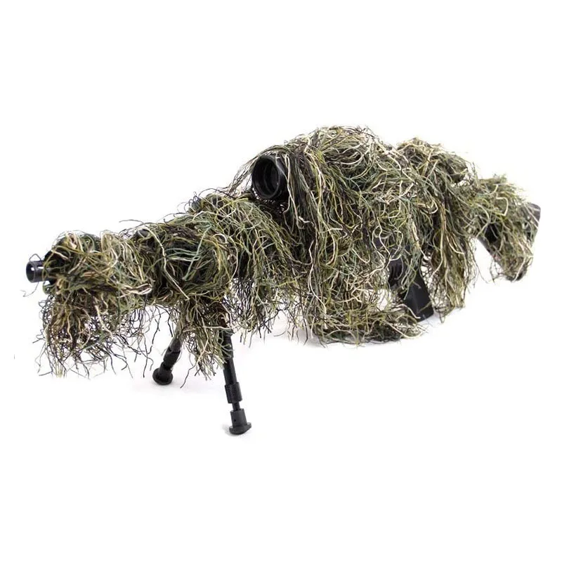 Ghillie Rifle Cover Wrap Synthetic w/Elastic Strap Camouflage Airsoft Hunting Blind Ropes 1.2M CS Gun Wraps Woodland/Desert/Snow