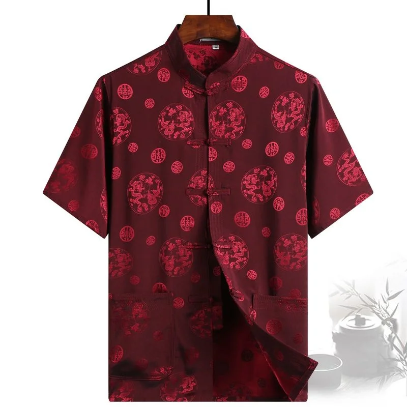 Chinese New Year Traditional Chinese Men Shirt Tops Male Stand Collar Kung Fu Clothes tang suit man hanfu blouse tai chi wushu