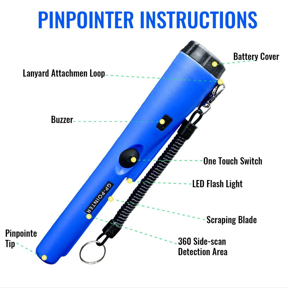 보물찾기 및 야외 탐험을 위한 IP66 방수 및 LED 팔찌 스트랩이 포함된 Pro GP-Pointer 휴대용 금속 탐지기