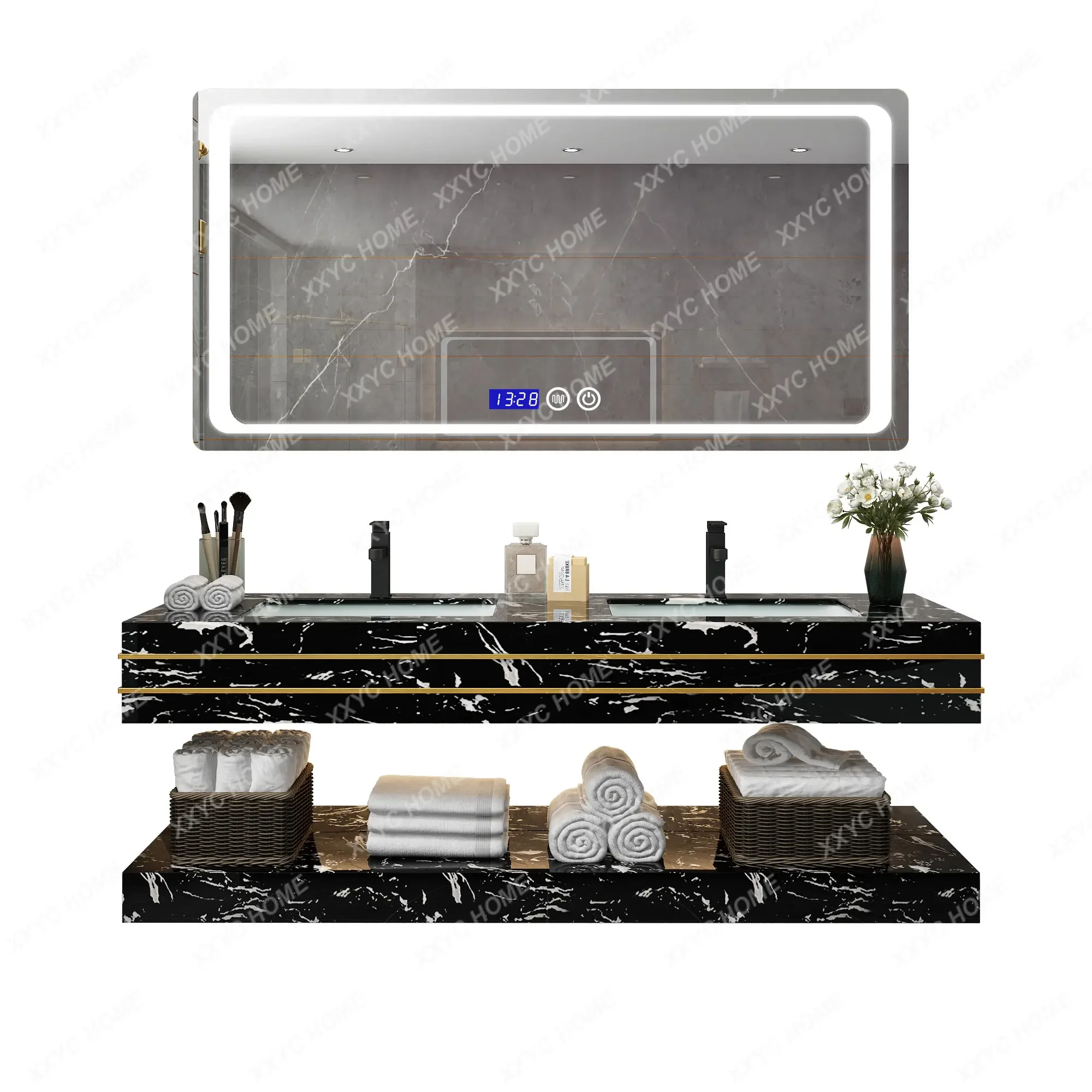Light Luxury Wall Cupboard Marble Washbasin Cabinet Combination Stone Plate Washstand