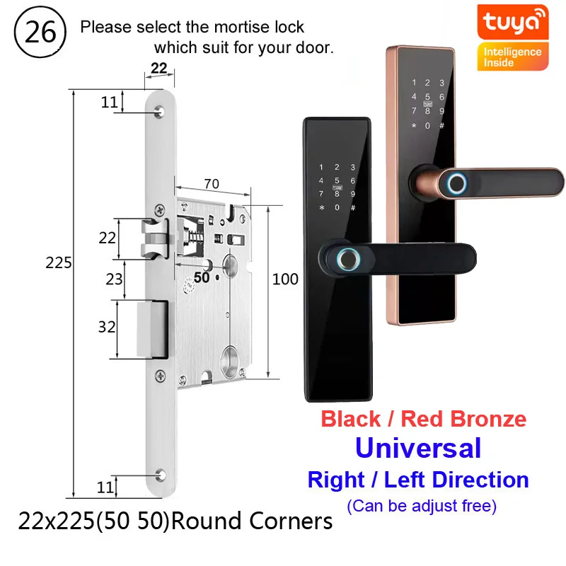 RAYKUBE Tuya Smart Door Lock Wifi Fingerprint Password IC Card Keyless Remotely Unlock Use AA Battery Support 8 Language Voice best electronic door lock Access Control Systems