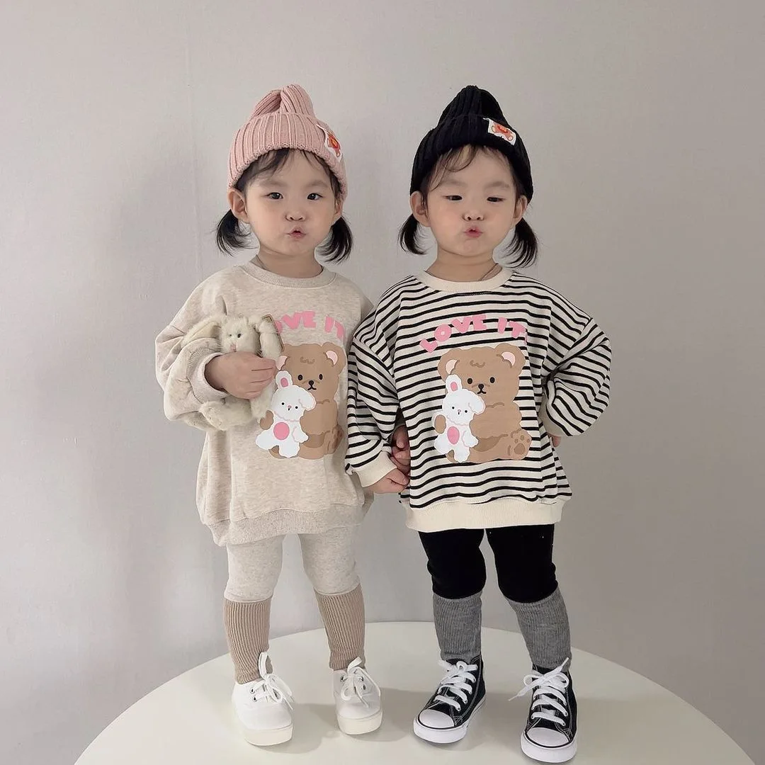 Spring Boy Children Cute Bear Print Long Sleeve T-shirt Girl Baby Cartoon Casual Sweatshirt Infant Cotton Tops Toddler Tees