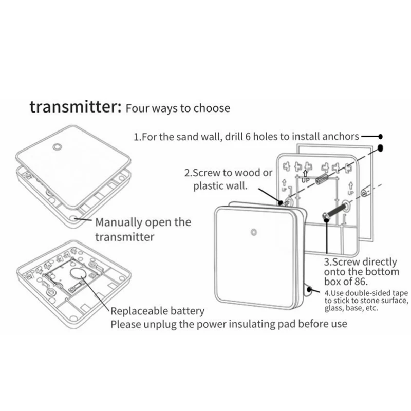 CACAZI Home Wireless Doorbell Waterproof 300M Remote 60 Chimes CR2032 Battery Transmitter Night Light Receiver US EU UK Plug