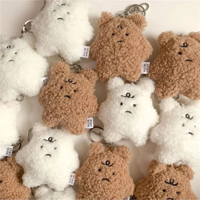 Angery Fluffy Bear Portachiavi Cartoon Cute Plush Mask Bear Spilla Ciondolo Per Chiavi Zaini Borse Portachiavi Per Auto Accessori