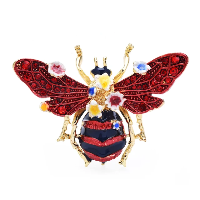 Wuli&baby Big Enamel Bee Brooches For Women Men 3-color Flower Insects Party Causal Brooch Pin Gifts 2