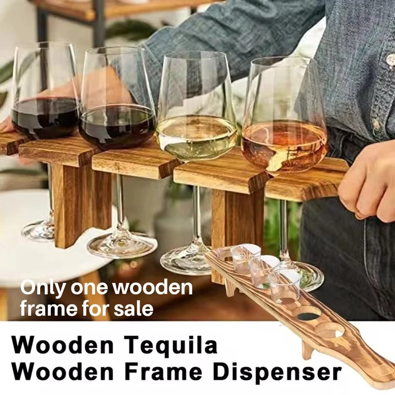 Wine Glasses Stand Wooden Drink Serving Tray With 6 Glasses Glass Cup Rack Tequila Glass Holder Serving Tray For Bar 5